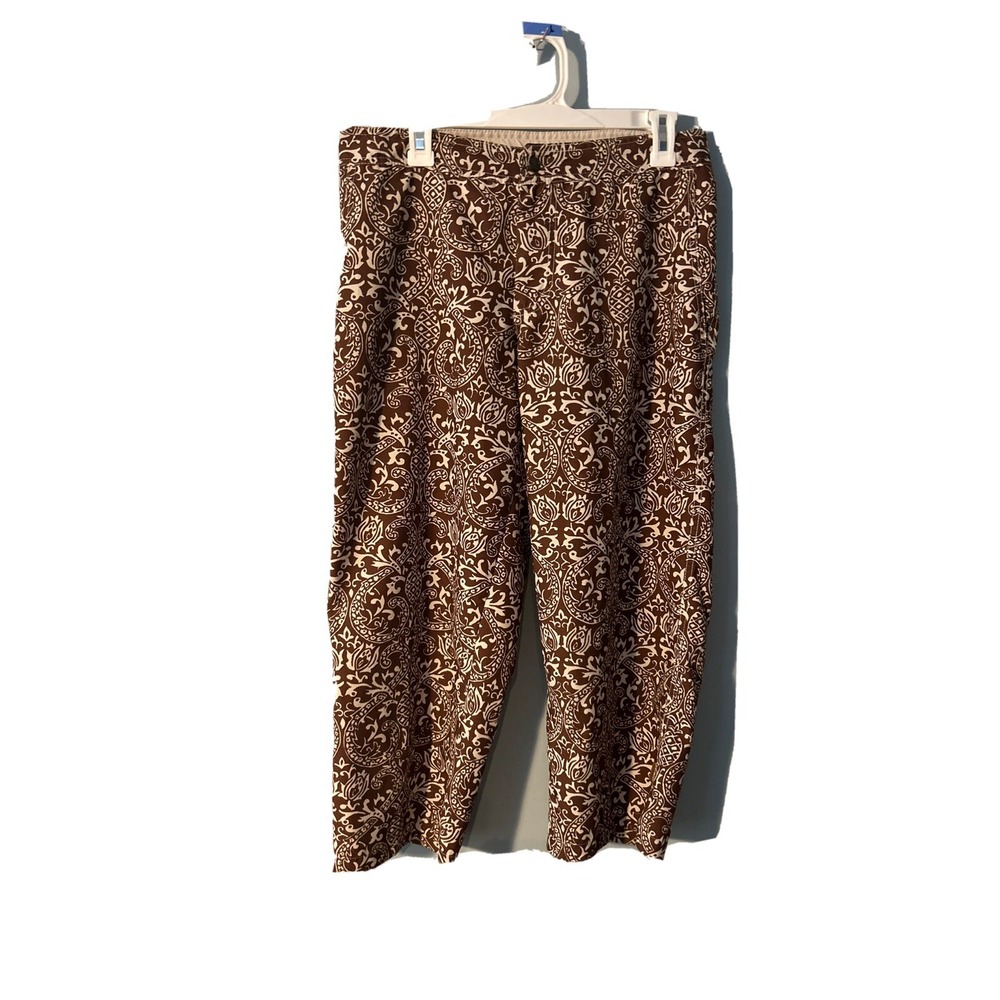 Prana Brown Pineapple Fruit Paisley High Rise Cropped Capri Pants Size Medium